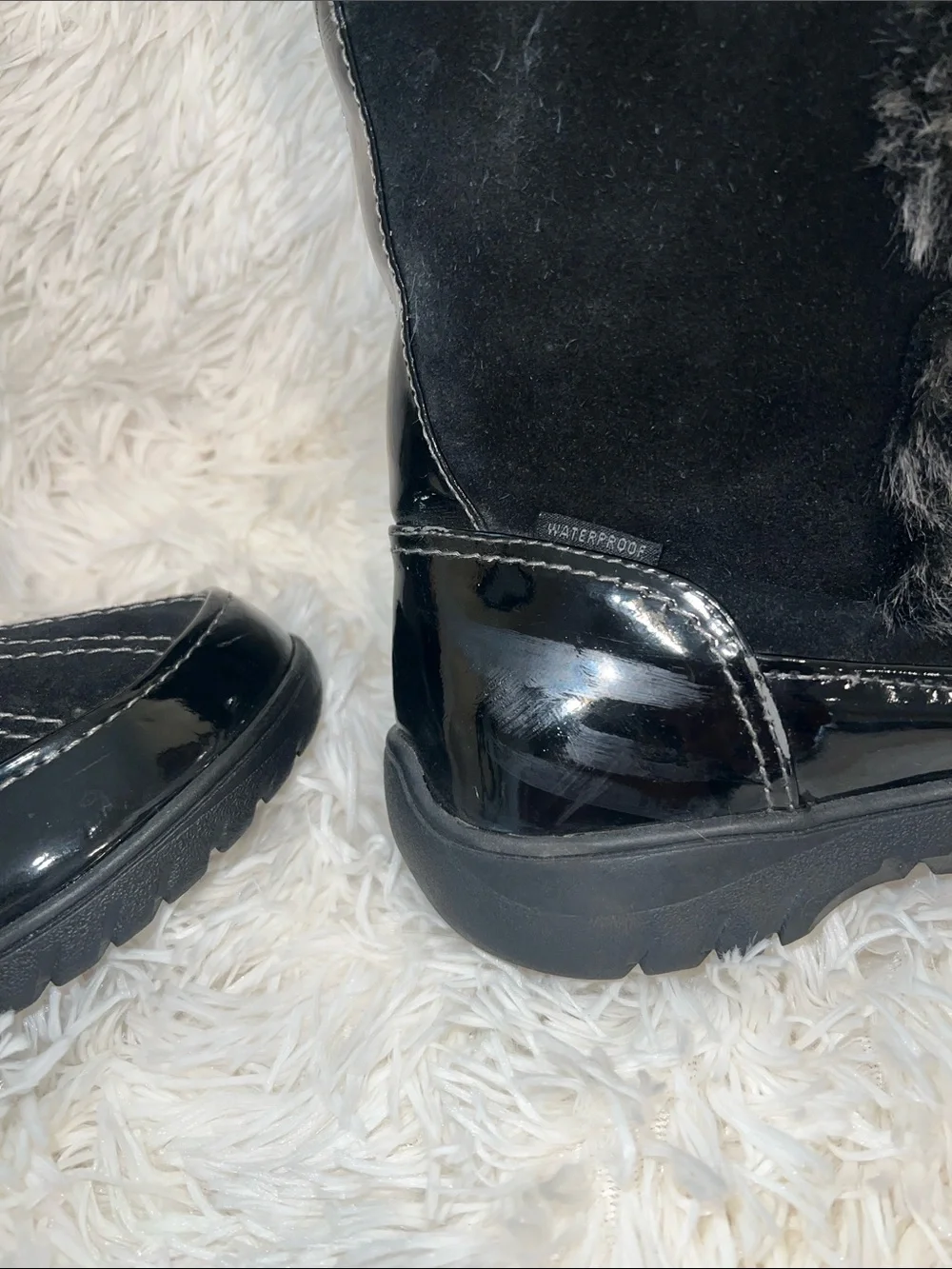 Sporto Black Faux-Fur Trim Lace-Up Winter Boots